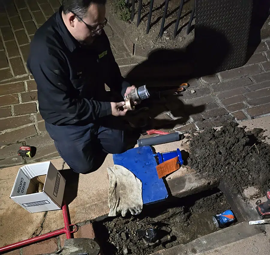 Technician repairing piping in Rancho Cucamonga